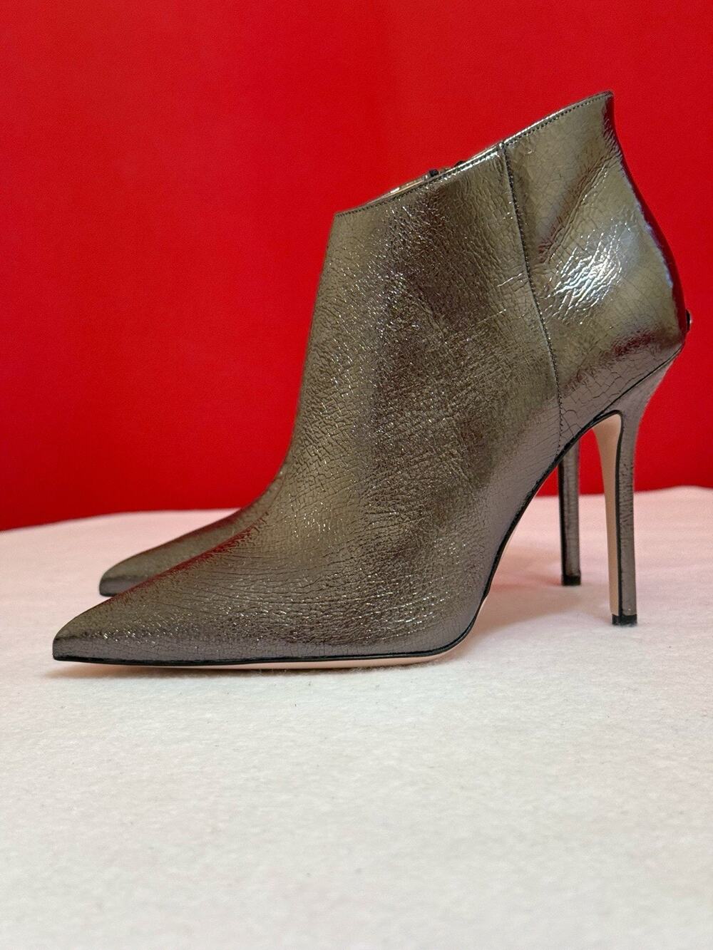 $364 US 10  Italy LIU JO Capra Goatskin Silver Women Ankle Boots Pointy Toe